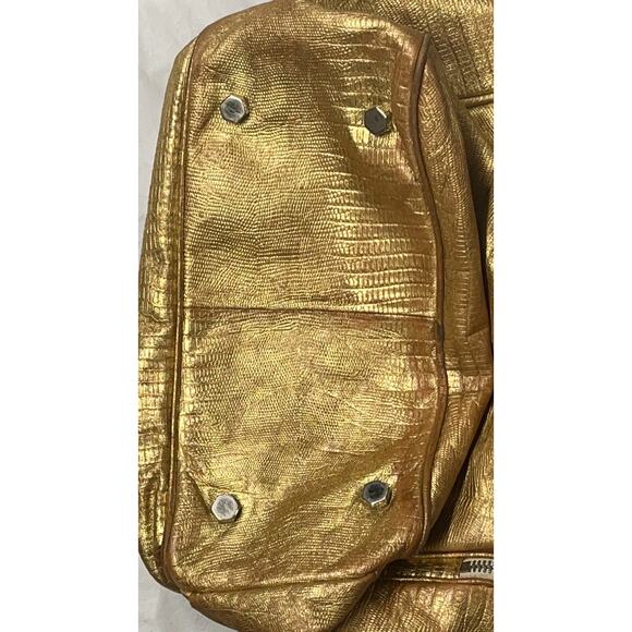 Pollini Gold Snakeskin Pattern Leather Bag - Shoulder Bag, Silver Hardwear - Picture 12 of 16